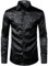 PARKLEES Chemise de luxe à manches longues en jacquard pour homme, coupe ajustée, en satin imitation soie, imprimé floral, chemises pour mariage, bal, Noir , S