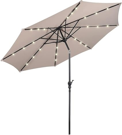GIANTEX Parasol de Jardin Extérieur 3M, Parasol Inclinable avec 24 Éclairage Solaire LED, 8 Baleines en Métal, Protection UV, Parasol Deporte pour Terrasse, Jardin, Balcon
