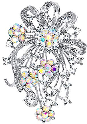 EVER FAITH Broche Délicat Femme Forme Fleur Fastueux Cristal Strass Accessoire Cadeau Irisé Ton d'argent