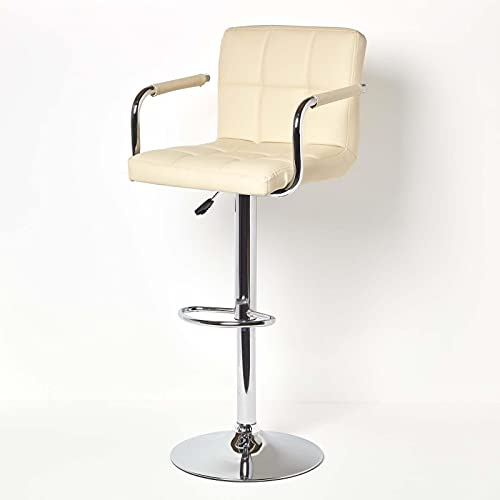 Homescapes 'Bramley' Cremefarbener Kunstleder Barhocker drehbar höhenverstellbar mit Gasdruckfeder Trendy gepolsterter Barstuhl Küche Tresenstuhl mit Rückenlehne, Sitzhöhe 62-82cm