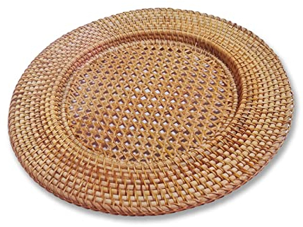 32CM Strohhut-förmiges Natürliches Handgefertigtes Rattan-Tischset Obstteller Snackteller Hitzebeständige Matte Rattan-Stativ