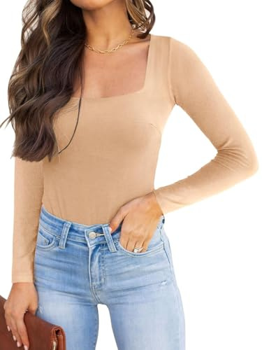 REORIA Body da donna a maniche lunghe Salopette sexy con scollo quadrato bifoderato Pelle S