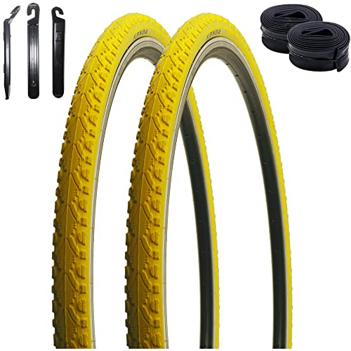 2 x Kenda K-935 Fahrradreifen in Gelb 40-622 (28 x 1,5) + 2 x Schläuche AV inkl. maxxi4you Reifenheber