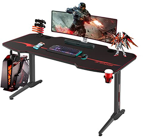 Devoko Bureau de Gaming avec Tapis de Souris, Noir, 140 cm