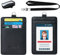 Cow Leather ID Badge Holder with Lanyard(Full Grain Leather,3*4.5),1 Clear ID Window and 3 Card Slots, Nylon Neck Lanyard with rotatable and Removable Metal Clasp, Vertical Name Badge Holders