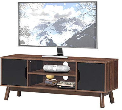 COSTWAY TV-Lowboard Fernsehschrank Holz, TV-Schrank für TVs bis zu 50, Fernsehtisch mit Türen und offenem Regal für Wohnzimmer & Schlafzimmer 120 x 39 x 47 cm