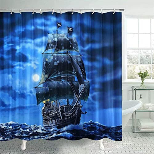 APOH Pirates of The Caribbean Duschvorhang Kinder Badvorhang Polyester Textil-Vorhang fur Badezimmer/Badewannen mit 12 Duschvorhängeringen (180x200cm, Pirat6)