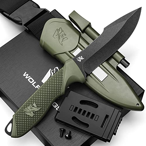 ODENWOLF W3 Outdoor Messer feststehende Klinge - Inkl. Scheide + Feuerstarter - Ideales Jagdmesser aus einem Stück D2 Stahl gefertigt - Premium Survival Messer - Bushcraft Messer Outdoor