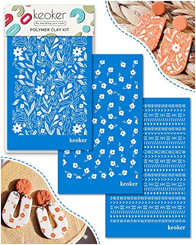 PolymerTonSiebdruck, SiebdruckSchablonen für PolymerTon, 3teiliges wiederverwendbares SiebdruckSet, zum Druck auf Ton und anderen SchmuckTonOhrringen, Dekoration, jeweils 15,2 x 9,7 cm (3