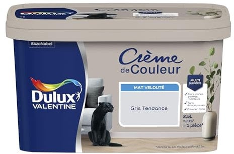 Dulux Valentine Crème de Couleur - Peinture multi-supports intérieure - Mat Gris Tendance 2,5 L