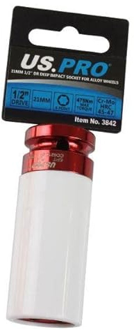 US PRO Tools Single 1/2 Dr 21mm Deep Impact Alloy Wheel Socket 3842