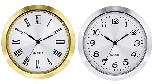 LICHENGTAI Quarzwerk, 2-1/8 Inch (55 mm) Clock Einsteckuhrwerk 55 mm Mini Uhrwerk zum Einbau Runde Uhrwerk Miniatur Gold Zifferblatt Silberfarbene Lünette Römische Ziffern, DIY Quartz Uhrwerk Zubehör