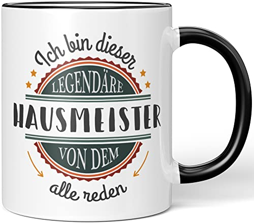 JUNIWORDS Tasse, Ich bin dieser legendäre Hausmeister, von dem alle reden, Schwarz (5051876)