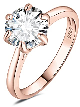 JewelryPalace Klassisch 9mm 3ct Rundschliff Zirkonia Solitär Promise Ring Damen, Verlobungsring Damenring Ringe Silber 925 mit Stein für Frauen, Simulierte Diamant Jubiläum Eheringe Rosegold 59