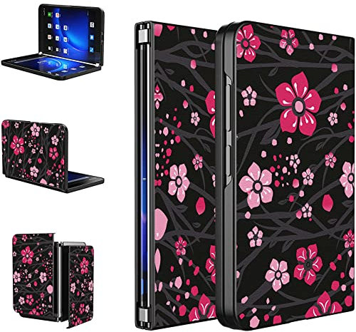 BWEGRHE Coque de protection intégrale ultra fine en similicuir PU pour Microsoft Surface Duo (2020) Motif fleurs de cerisier rose