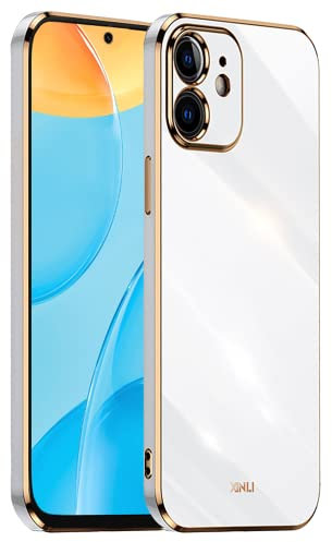 EASSGU Galvanisierter Rahmen Handyhülle für iPhone 11 (6.1 Inches), Weiche TPU Silikon Schutzhülle - Weiß