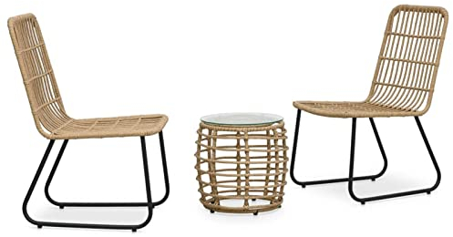 Camerina 3-TLG. Bistro-Set BalkonmöBel Set Bistroset Balkonset Gartengarnitur Sitzgruppe Bistrosets Balkon MöBel Poly Rattan Eiche