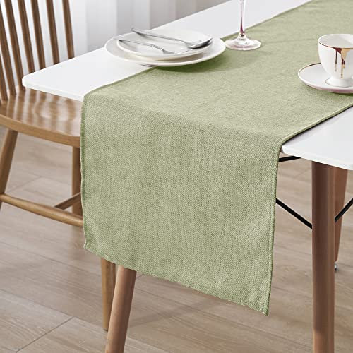 Decomira Tischläufer wasserabweisend Leinen-Optik - Fleckschutz, abwaschbar - Als Garten-Tischdecke Outdoor für Esstisch - Grün - 40x300 cm