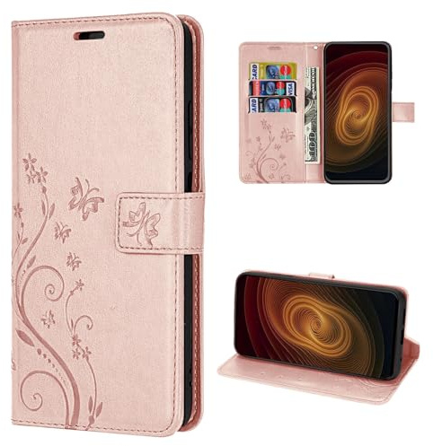 betterfon Hülle Kompatibel mit ZTE Blade A53 / A53+ | Premium PU Leder Handyhülle Wallet Case für Blade A53 / A53+ | Schutzhülle Blumen Klapphülle Handyhülle | Rosegold