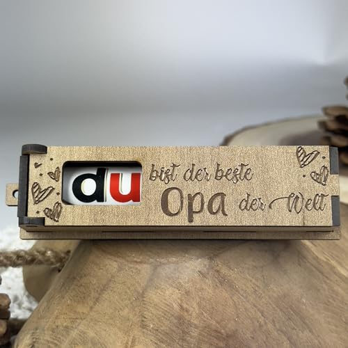 Urhome Geschenkbox Du bist der beste Opa Gravur mit Duplo Schokoriegel - Herzen Holz Box mit Spruch inkl. Schokolade Riegel - Danke Opa Geschenk graviert