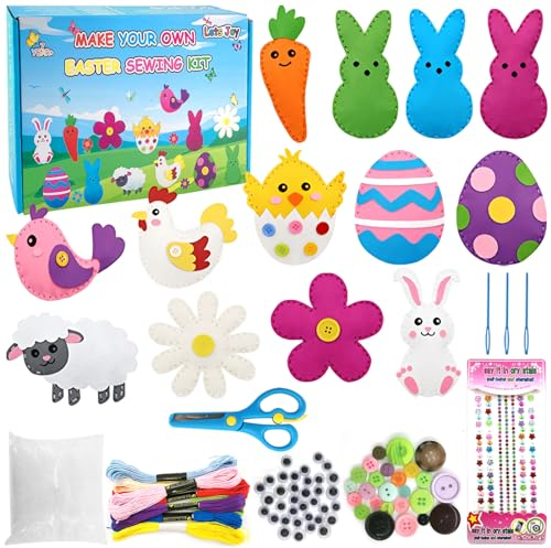 Lets Joy Nähset für Kinder, Ostern Filz Nähsets Set, Näh Bastelset für Kinder, Ostern Waldtier Filzset für Anfänger Kinder, Osterei Hasen Kreativsets Nähen Bastelset, DIY Nähset Filzfiguren Kinder