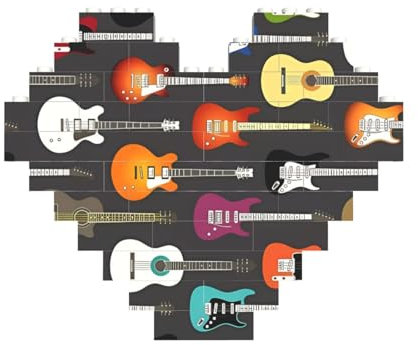 Bunter Gitarren-Druck, Baustein, Herz, Baustein, personalisierbar, Ziegelstein-Puzzle, für Männer und Frauen, Geburtstag, Valentinstag, Geschenke