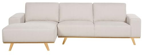 Beliani 3-Sitzer Ecksofa Stoff beige rechtsseitig gepolstert mit Holzbeinen Nora