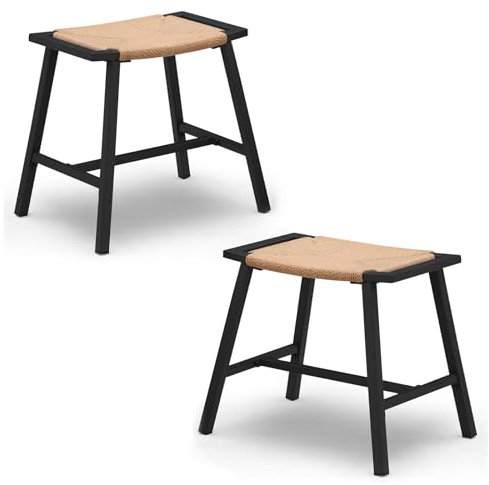 KAIRUITUCH Lot de 2 tabourets de 45,7 cm, chaises de table de salle à manger, tabourets courts, tabouret de cuisine dos nu, petit tabouret pour îlot, siège d'extérieur en corde tressée marron en métal
