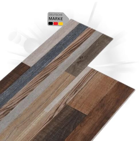 DELUKE® Vinylboden PVC-Dielen selbstklebend wasserfest | 2mm Stärke, Rutschfest | Laminat Vinyl Bodenbelag Laminatboden Dekor-Dielen Fußbodenlaminat Boden Planken Dielenboden | Mehrfarbig, 2,51 m²