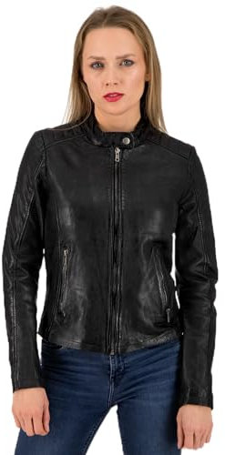 URBAN 5884 Giacca in Pelle da Donna GIGI, Giubbino in Pelle da Donna Morbido e Aderente, Lavorazione Artigianale, Nero, 5XL