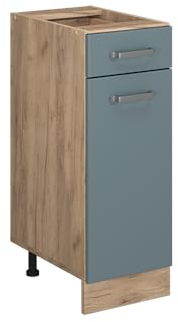 Vicco Küchenunterschrank R-Line, Blau-Grau/Goldkraft Eiche, 30 cm, AP Eiche