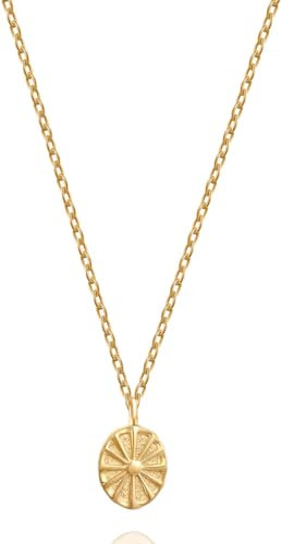 day.berlin Damen Halskette Stella in Gold 18k vergoldet, 45+5cm variable Länge mit kleinem Anhänger Sonne, 316L Edelstahl Kette nickelfrei und wasserfest