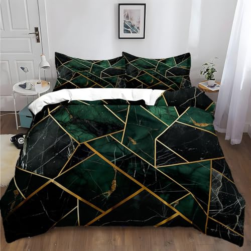 XCQHZYQ Kinder Bettwäsche 180x200 cm Marmor Geometrisch Grün 3D Print Betten Set Jungen Mädchen 3 teilig Bettwäsche Set Baumwolle Polyester Bettbezug mit 2 Kissenbezug