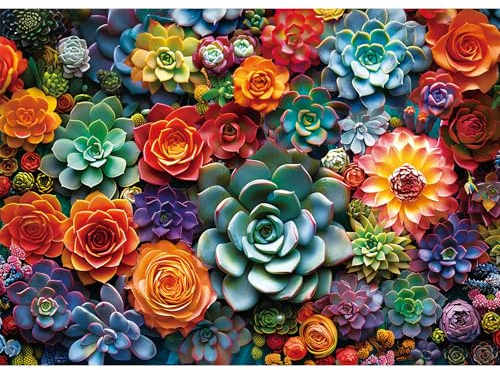 1000 Piece Puzzle for Adults - Colourful Flowers & Succulent Plants Puzzle for Adults Children - Recycled Paper Jigsaw Puzzle 1000 Pieces - Fun and Challenging Family Game Great Gift Idea, 28 * 20 in