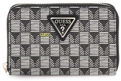 GUESS Damen G Wave SLG Medium Zip Around Wallet, Schwarzes Logo, One Size, G Wave SLG Medium Zip Around