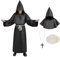 Aomig Mönch Robe Prister Gewand für Kinder, Mönchskutte Mittelalter Cape, Klassisches Mittelalterkostüm Hooded Renaissance Priester Robe Weihnachtsfeier Halloween Karneval Cosplaykostüm (130, Schwarz)