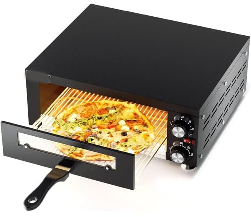 Forno Elettrico per Pizza, Macchina per Pizza da Banco 1100 W con Timer 60 Min, Regolazione della Temperatura 50~300 ℃, Cottura su Due Lati, Pizzaiolo Portatile A Riscaldamento Rapido per Pizza