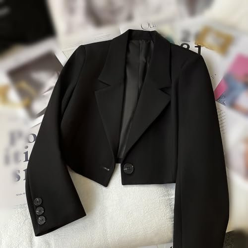 Besttoolifes Blazer corto da donna a maniche lunghe con bottoni, elegante, da ufficio, giacca per abito da ufficio, abbigliamento coreano, streetwear alla moda, primavera e autunno, casual, con