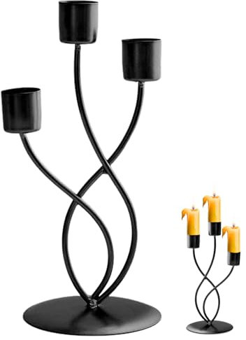 Candle Holders 3-Arms Iron Candlestick Holders Gold Black Candle Stand Candelabras Tall Dinner Candle Holder Vintage Modern Decorative Candle Sticks Holder for Table Mantel (Black)