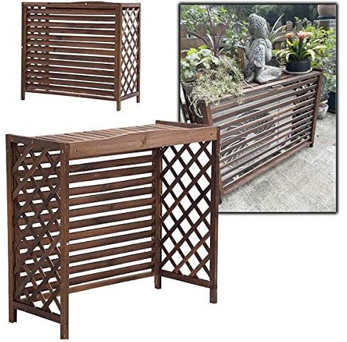 Hidden Air Conditioner Cover, Solid Wood Air Conditioning Cover Fence Screen Flower Rack, Wooden Air Conditioner Outer Cover Louverede, Air Conditioner Outside Units/110 * 50 * 105Cm