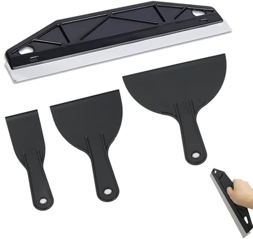 Stainless Steel Paint Shield, Paint Trim Guard, Paint Guard for Cutting in Wallpaper Scraper Edge Painting Tool Paint Trim Guard with 3 PCS Scrapers for Cutting in Paint Guide Measurement Trim Black