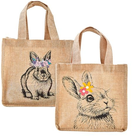 Bseical 2 Stück Osterkörbchen, Ostern Jutetaschen mit Henkel, Osternester Zum Befüllen, Osterkorb für Kinder, Easter Basket, Osterkörbe Bastelsachen Deko