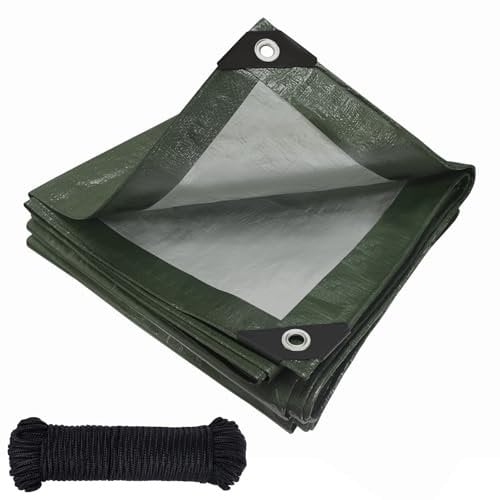 Tarpaulin waterproof heavy duty 120 g/m²,Reinforced Eyelets,Weatherproof Snow Dust UV,for Groundsheet Camping Garden Furniture Pool Building Site Caravan Boat Tarp Cover (Green-silver, 4m x 5m)