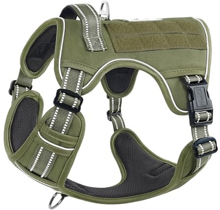 HEELE Hundegeschirr, Metall Taktisches Geschirr, Taktische Hundeweste, Service Hundegeschirr, MOLLE Sicherheitsgeschirr, Brustgeschirre für Hunde, Laufgeschirre für Hunde, Grün, L