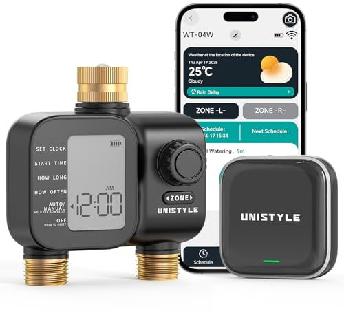 Centralina Irrigazione Wifi 2 Vie, con Ingresso e Uscita in Ottone, Timer Intelligente per Irrigazione con App, Orologio Automatico per Irrigatore da Giardino, Programmatore Sistema di Irrigazione