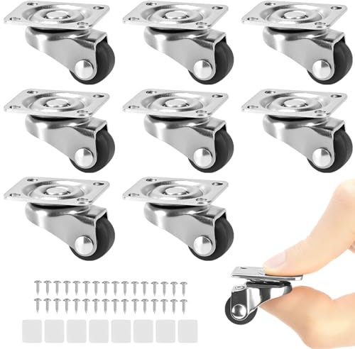 QWORK® 8 Pieces Mini Furniture Castors 360° Swivel Rubber Castors with Screws for Office Chairs, Household Appliances, Planters