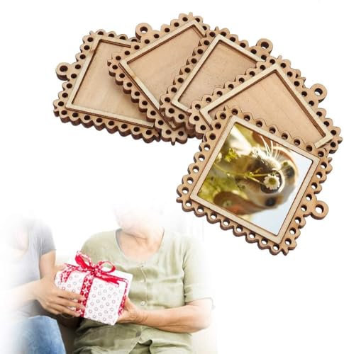 CYSFETENA Mini Fotorahmen 5 Stück 5x4 cm aus Holz - Rechteckige Konkavität zum Aufhängen, Schlüsselanhänger-Tabletts für Scrapbooking-Dekorationen