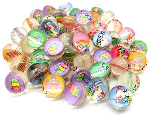 Senvianda 25 Stück Flummis 32mm, Verschiedene Einhorn Motive, Flummies für Kinder, Gummiball Flummi, Bunte Flummis Gummibälle, Flummibälle für Kindergeburtstag, Party