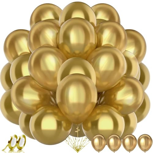 AhfuLife 100Stück Luftballons Gold Geburtstag, Helium Luftballons Metallisch Goldene Premium, Ballon Girlande für Faschings, Klassenzimmer, Hochzeit, Garten, Geburtstagsfeier, Abschlussball (Goldene)