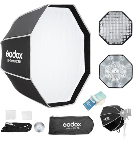 Godox UL-Octa Box 60cm Schnellverschluss-Achteckige Softbox mit Grid | Bowen Mount Halterung für Studio Godox MS300 MS300-V SK400II DP400, AD400PRO SL60W SK400II (UL-Box Octa-90)
